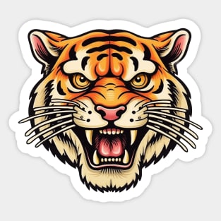 Old School Roaring Tiger Mascot Flash Tattoo Sticker